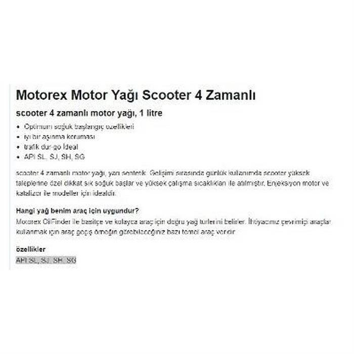 MOTOREX 4T SCOOTER 10W/40 SYNTHETIC BLEND 1 LT #302102